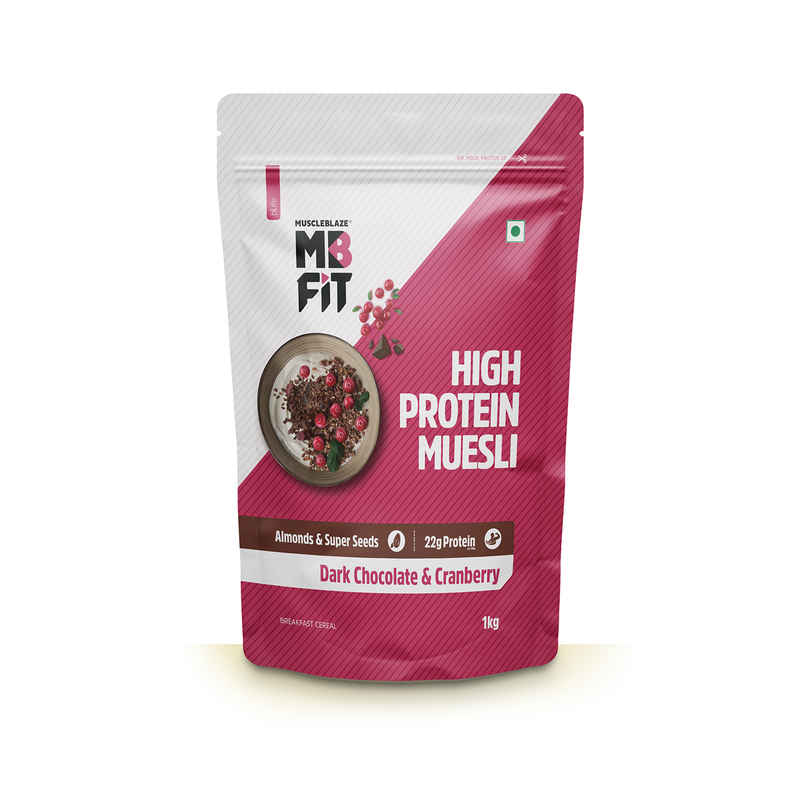 MuscleBlaze Fit High Protein Muesli (Dark Chocolate & Cranberry, 1kg) | 22g Protein