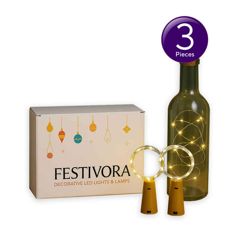 Festivora Pack of 2 Bottle Cork LED Lights - Warm White, Battery Operated Lights for Decoration Combo 