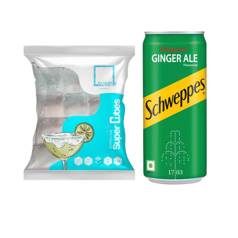 Burrf Super Cubes Ice Cubes (1kg) & Schweppes Ginger Ale (300ml) Combo