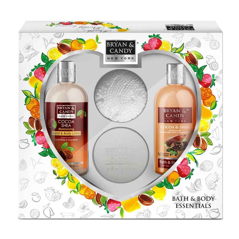 Bryan & Candy Cocoa Shea Heart Kit|Shower Gel|Hand-Body Lotion|Body Polish|Loofah|Pack Of 3