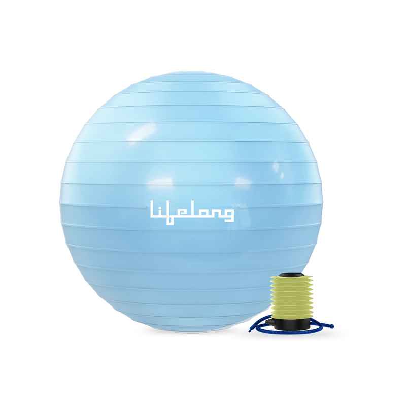 Lifelong Gym Ball For Exercise|Anti Burst Exercise Ball With Foot Pump(65 Cm, Blue)