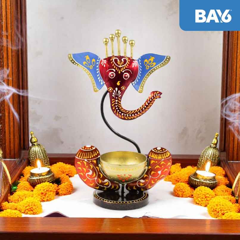 Decorative Ganesh Candle Holder | Multicolour | Artistic | Metal | Bay6 Decorative Ganesh Candle Holder | Multicolour | Artistic | Metal | Bay6