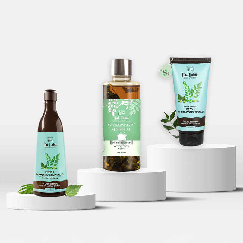 Nat Habit Rosemary Hair Oil For Hairfall Control & Hair Growth (100ml) & Nat Habit Anti-Hair Fall Rosemary Shampoo (250ml) & Nat Habit Anti-Hair Fall Rosemary Conditioner For Women & Men, Hair Tangle Control Sulphate (150ml) Combo Nat Habit Rosemary Hair Oil For Hairfall Control & Hair Growth (100ml) & Nat Habit Anti-Hair Fall Rosemary Shampoo (250ml) & Nat Habit Anti-Hair Fall Rosemary Conditioner For Women & Men, Hair Tangle Control Sulphate (150ml) Combo