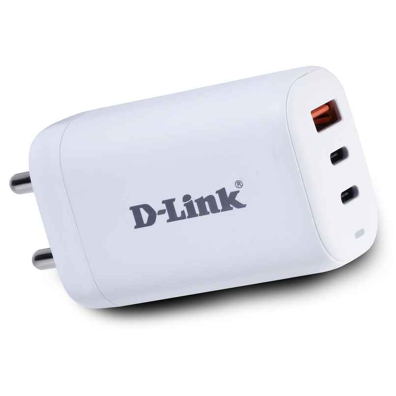 D-Link 65W Triple Port Fast Charger 2 Type-C and 1 USB-A ,Free Type C to Type C Cable- White