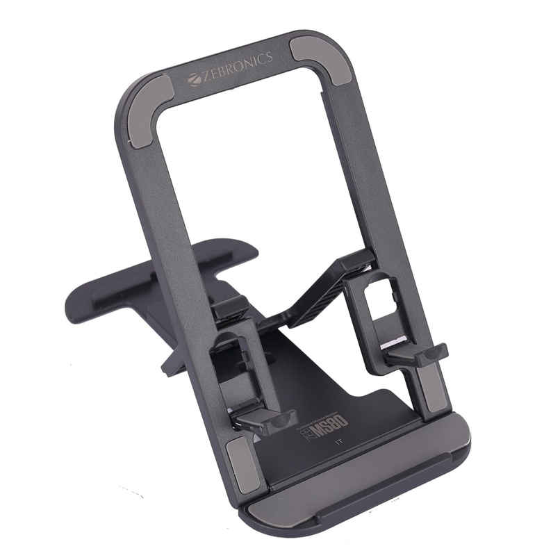 Zebronics MS80 Mobile Holder with Adjustable Height, Anti Skid Base, Matte Finish (Black)