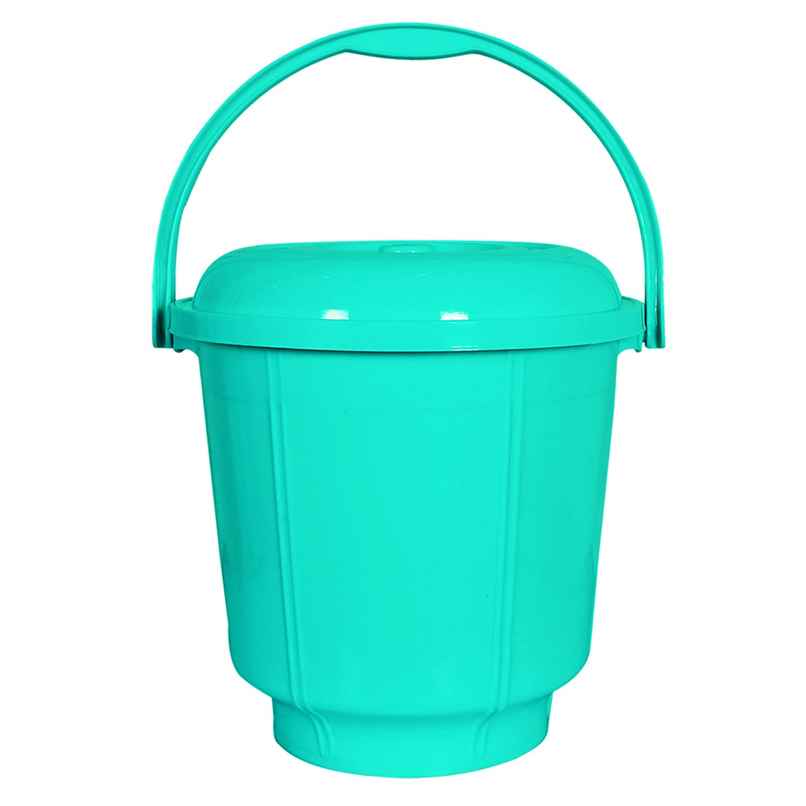 Kuber Industries 13 L Unbreakable Plastic Bathroom Bucket with Lid & Handle | Mint Green