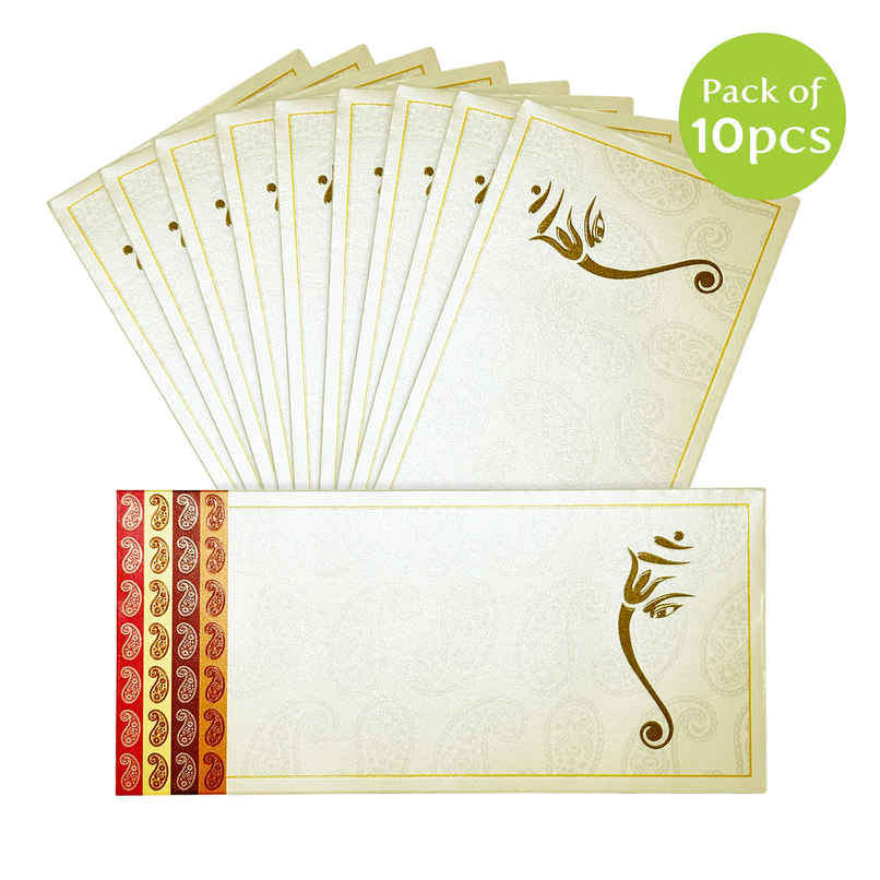 PaperPep Ganesh Print | UV Scented Metallic Paper Shagun Envelopes | Cream