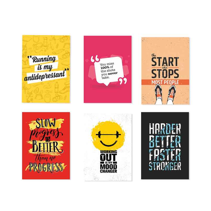 Paper Plane Design Motivational Gym Workout Posters For Wall | Set Of 6 | Size 29 x 21 cm | D4