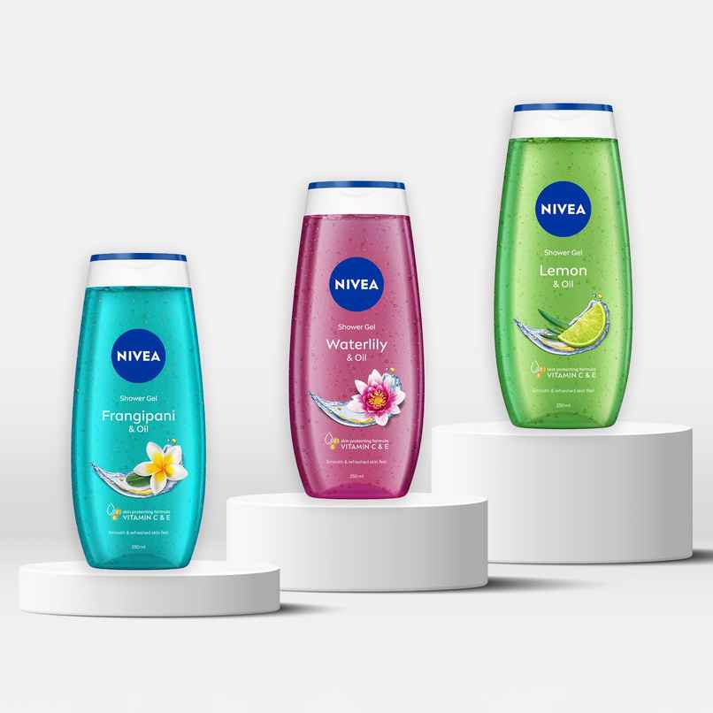 Nivea Frangipani & Oil Shower Gel (250ml) & Nivea Waterlily & Oil Shower Gel (250ml) & Nivea Shower Gel Lemon & Oil (250ml) Combo