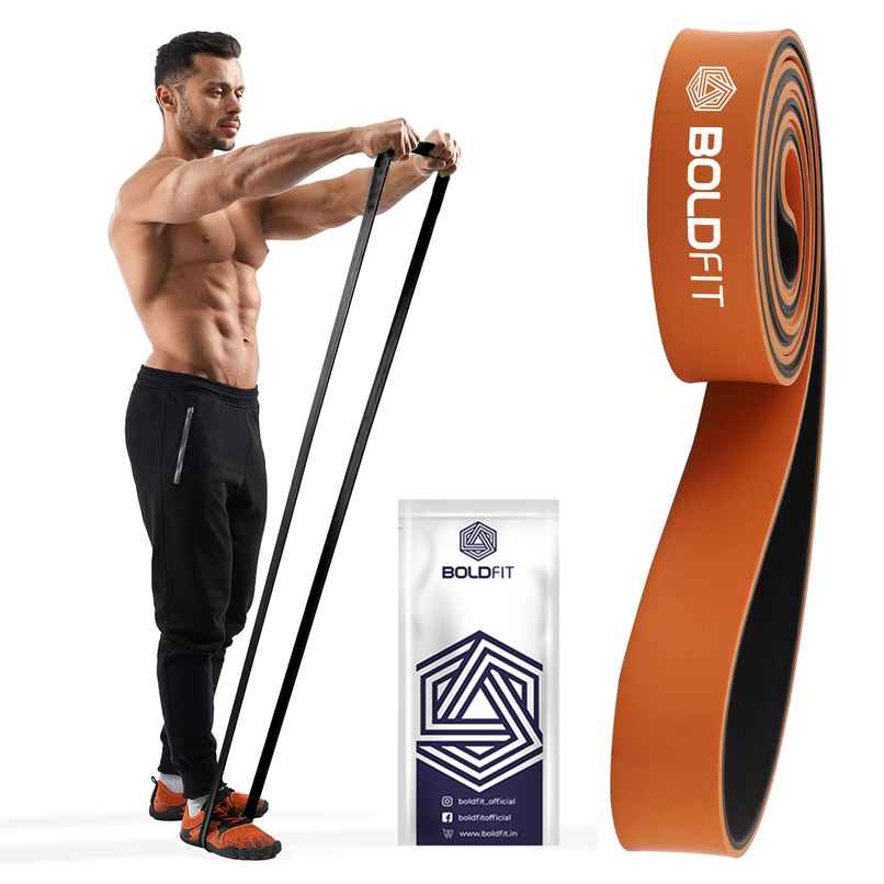 Boldfit Natural Rubber Resistance Premium Band| Dual Color Heavy Resistance Band| Orange |30-45 kg