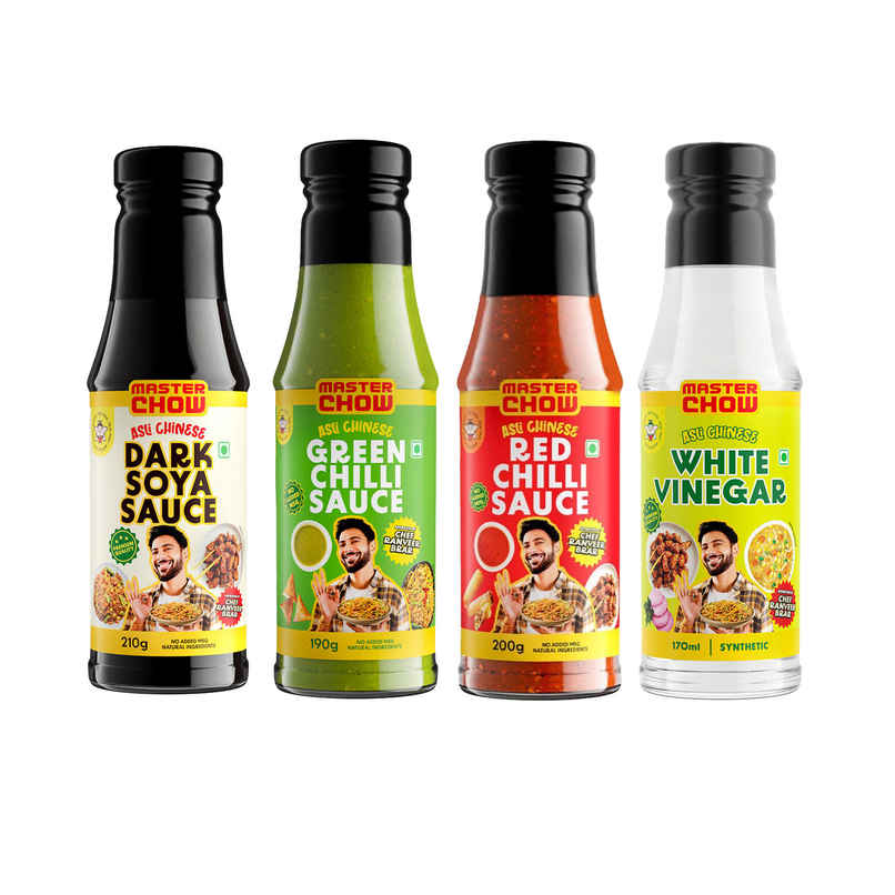 Masterchow Dark Soya Sauce (210g) & Masterchow Green Chilli Sauce (190g) & Masterchow Red Chilli Sauce (200g) & Masterchow White Vinegar (170ml) Combo