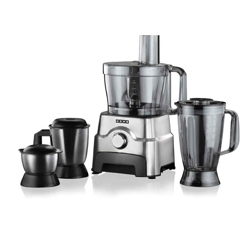 Usha Food Processor 3811 | 1000W Copper Motor | 3 Jars | Centrifugal Juicer | SS Finish - Black