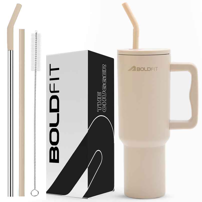 Boldfit Tumbler Bottle with Lid and Straw | Stainless Steel | Double Insulated | 1200 ml | Sand Boldfit Tumbler Bottle with Lid and Straw | Stainless Steel | Double Insulated | 1200 ml | Sand