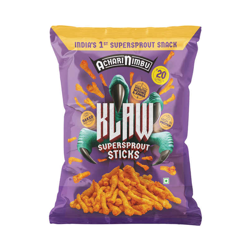 Klaw Achari Nimbu | Sprouted Moong & Jowar Sticks | Baked | No Palm Oil | High Protein