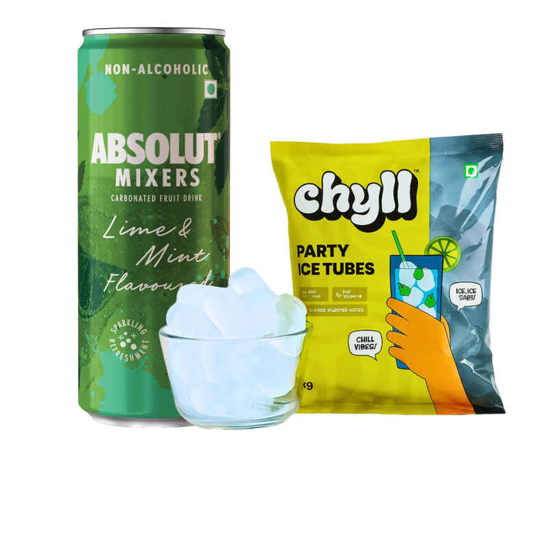 Chyll Party Ice Cubes (Tubes) | Assorted (1kg) & Absolut Mixers Sparkling Lime & Mint (Mojito Flavoured) (250ml) Combo
