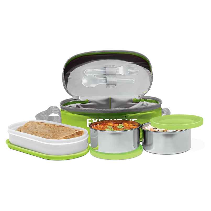 Milton Executive Lunch Insulated Tiffin With 3 Leakproof Containers, Green