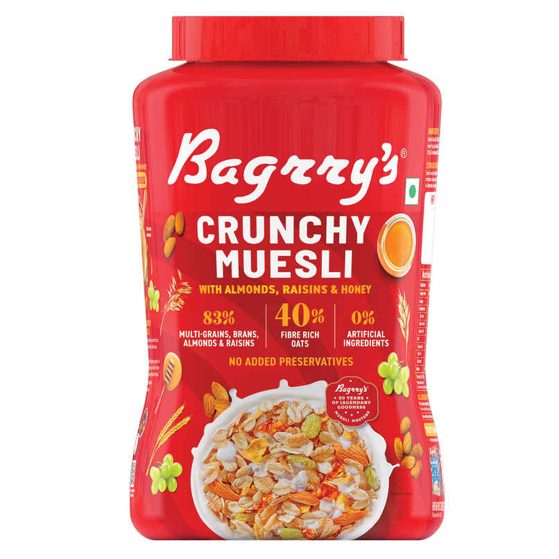 Bagrry's Crunchy Muesli with Almonds, Raisins & Honey(40% Oat Clusters)