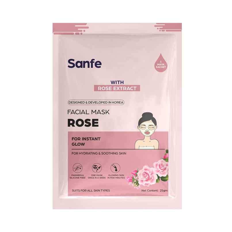 Sanfe Instant Glow Rose Facial Mask 100% Fruit Extracts, Korean Mask