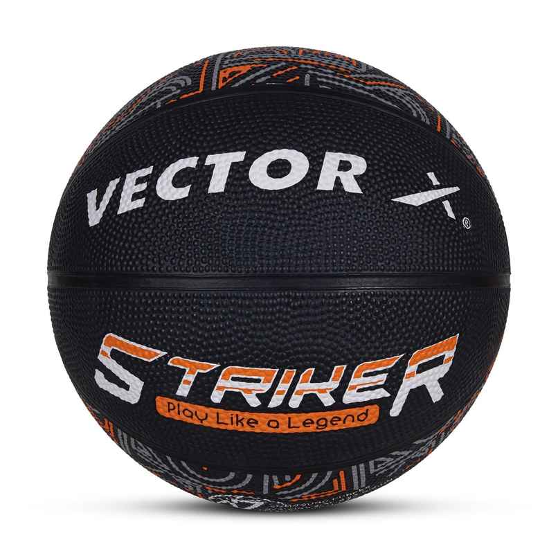 Vector X 8 Panel Striker Rubber Moulded BasketBall with Needle | Size - 7 | Black-Orange