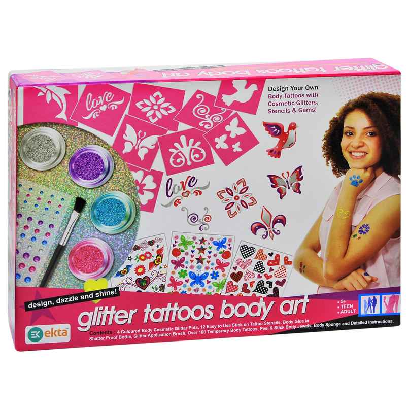 Ekta Glitter Tattoo Body Art Craft Kit | 100 Tattoos, Create Your Own Professional Body Art Tattoos