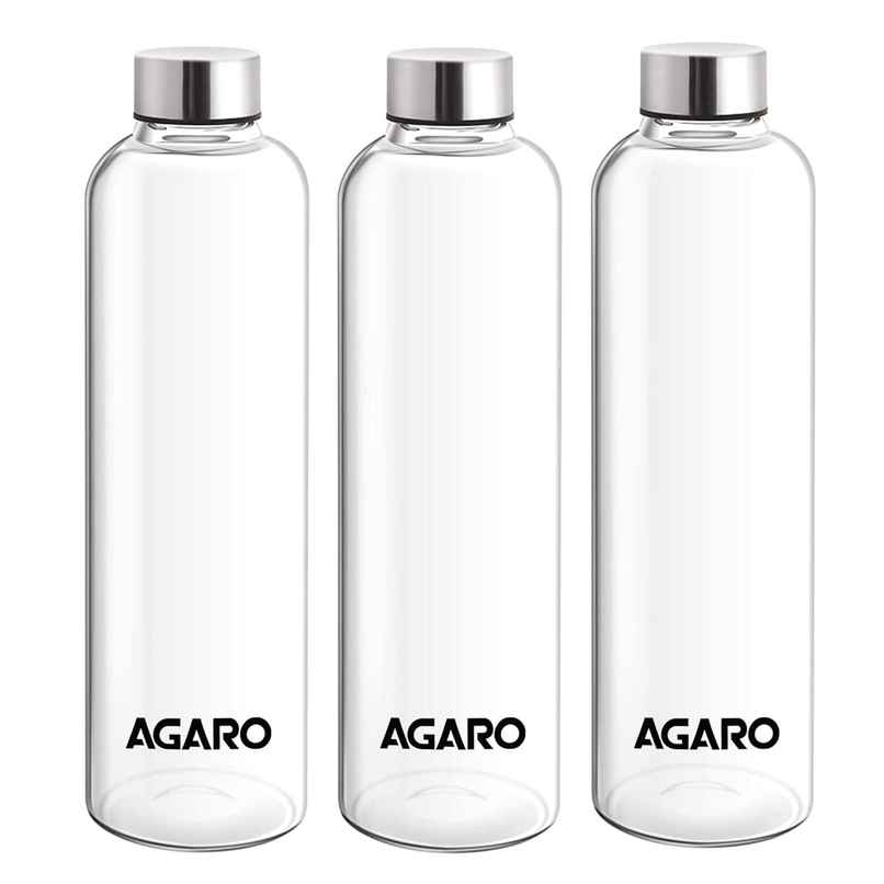 Agaro Borosilicate Glass Elite Bottles Hot & Cold | Clear | 1 L