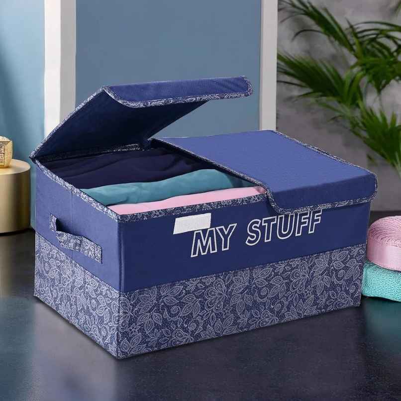 Kuber Industries 2 Compartments Foldable Double Lid Large Wardrobe Organizer | Navy Blue Kuber Industries 2 Compartments Foldable Double Lid Large Wardrobe Organizer | Navy Blue