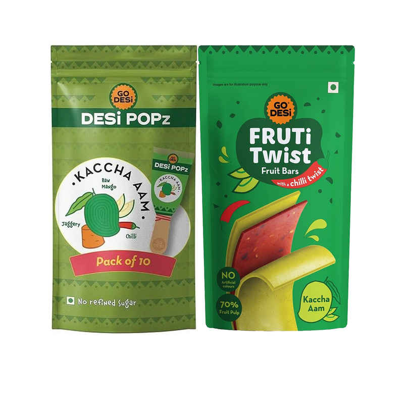 Go Desi Kaccha Aam Fruti Twist Fruit Bar & Go Desi Desi Popz Kaccha Aam Mango Candy Combo