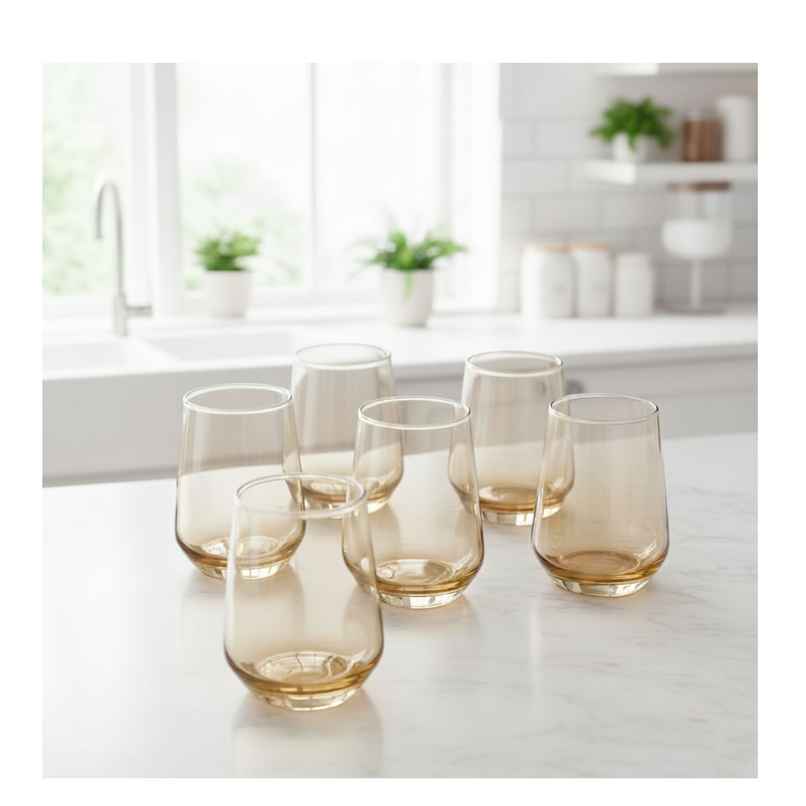 Blackcarrot Water Glass | Set of 6 | 320 ml | Golden | Lead Free Blackcarrot Water Glass | Set of 6 | 320 ml | Golden | Lead Free
