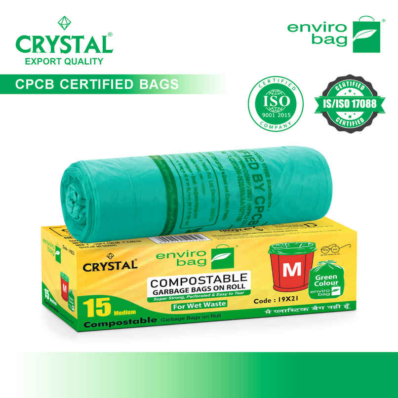 Crystal Medium Garbage Bag 19x21 Compostable, Green Colour Crystal Medium Garbage Bag 19x21 Compostable, Green Colour