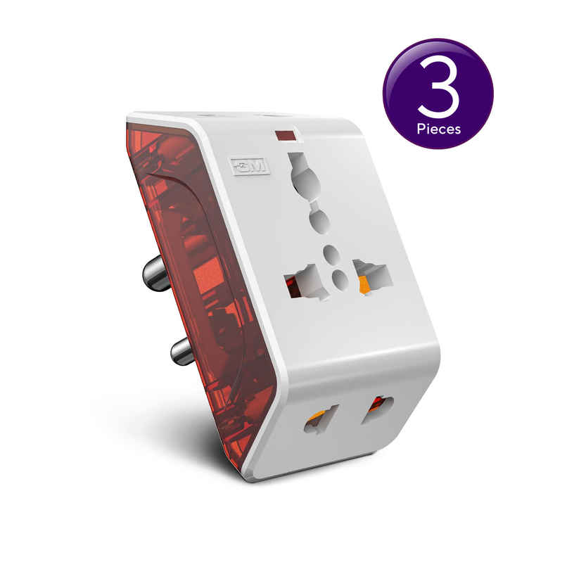 GM 3017 Spice 3 Pin Multi Plug Travel Adaptors White and Red Combo GM 3017 Spice 3 Pin Multi Plug Travel Adaptors White and Red Combo