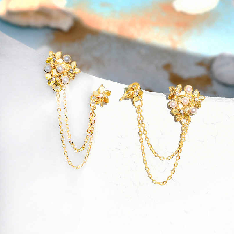 Voylla Hawaii Plumeria Pearl Bejoran Earrings