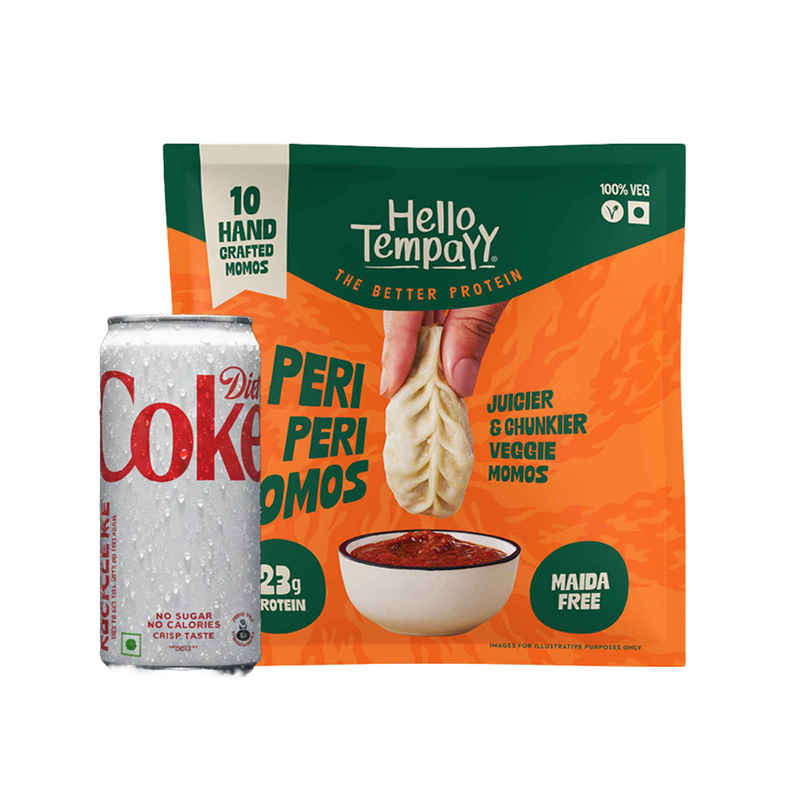 Hello Tempayy Peri Peri High Protein Veg Momos (230g) & Coca-Cola Diet Coke Soft Drink Can (300ml) Combo
