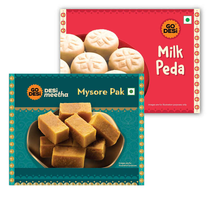 Mysore Pak | Sweets By Go Desi (200g) & Go Desi Milk Malai Peda (200g) Combo