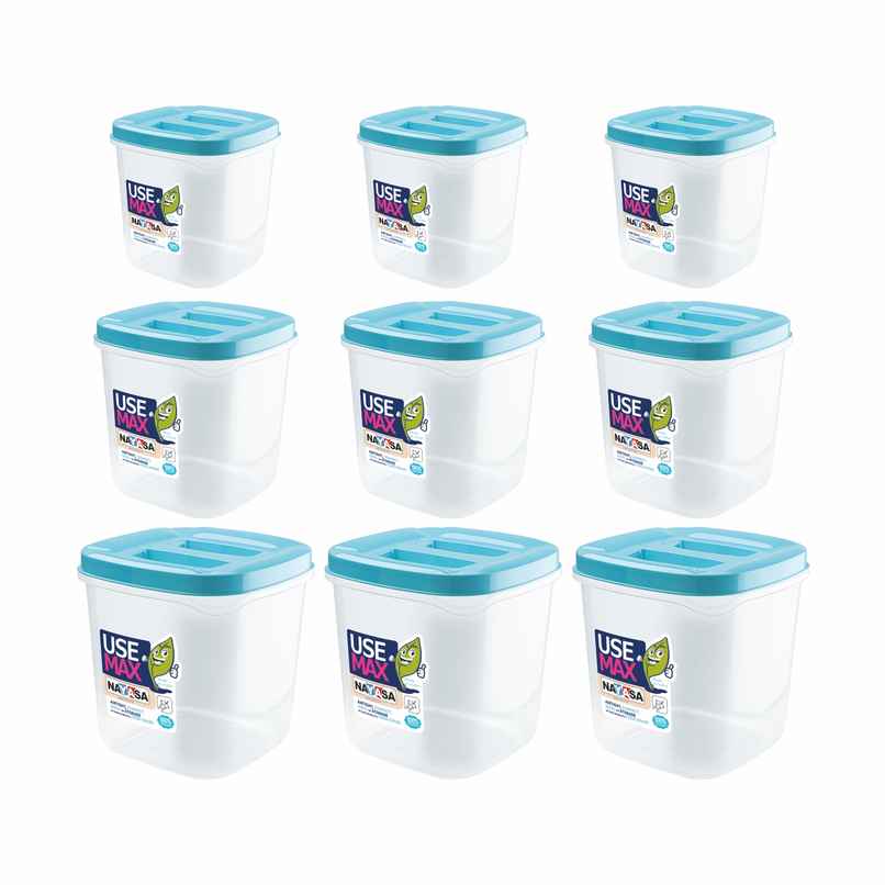 Nayasa Use Max Container Set | Airtight & BPA Free |Blue - 550 ml x 3, 1000 ml x 3, and 1500 ml x 3