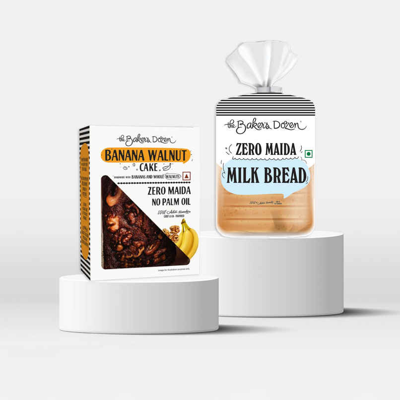 The Baker'S Dozen Wholewheat Banana Walnut Cake (150g) & The Baker'S Dozen Zero Maida Milk Bread (180g) Combo