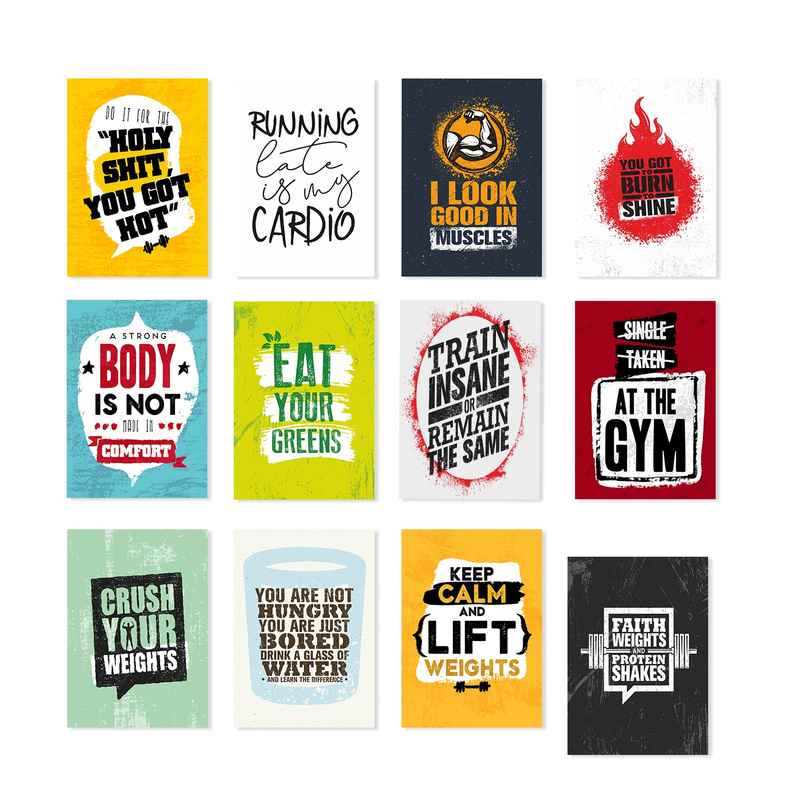 Paper Plane Design Motivational Gym Workout Posters For Wall | Set Of 12 | Size 29 x 21 cm | D4