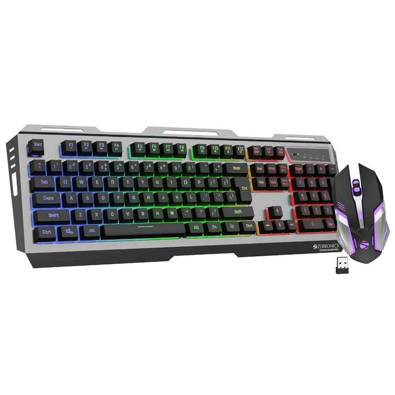 Zebronics Transformer Gaming Keyboard and Mouse Combo,Braided Cable,Durable Al body,Multimedia keys and Gaming Mouse with 6 Buttons, Multi-Color LED Lights, High-Resolution Sensor with 3200 DPI - Black