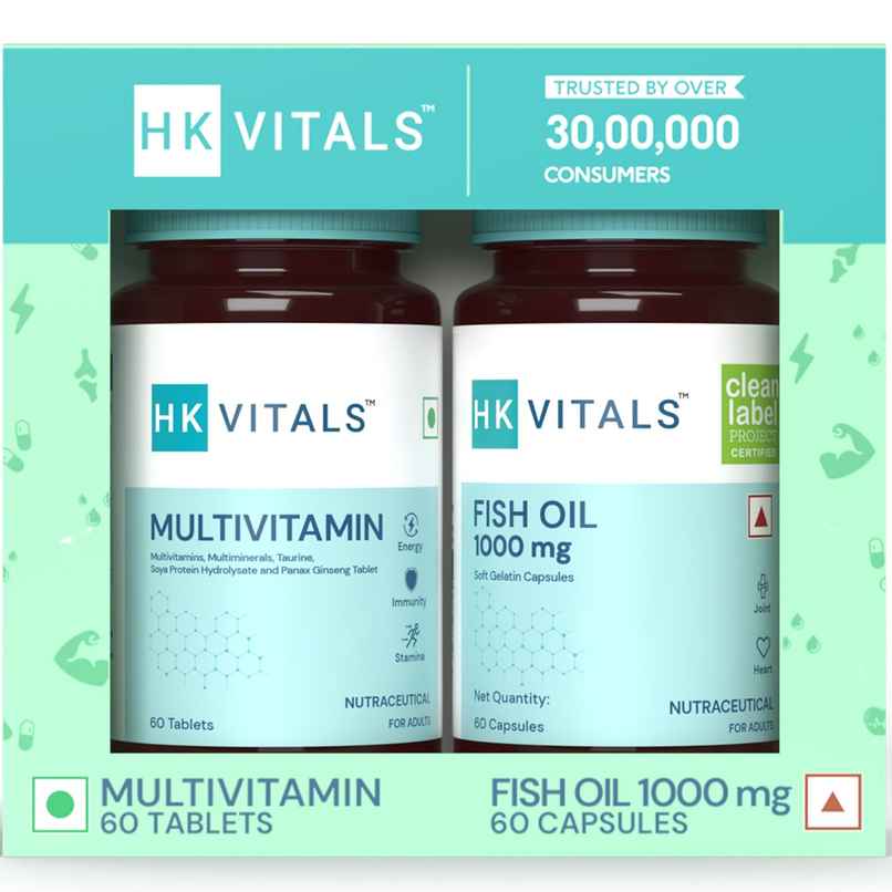 hk vitals Fish Oil &Multivitamin 60 Omega 3 Fish Oil Capsule 1000Mg 60 Multivitamin Tablet