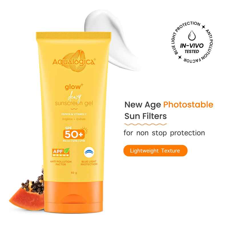 Aqualogica Glow+ Dewy Sunscreen SPF 50+ PA++++ with Anti Pollution Factor (APF) | Papaya & Vitamin C Aqualogica Glow+ Dewy Sunscreen SPF 50+ PA++++ with Anti Pollution Factor (APF) | Papaya & Vitamin C