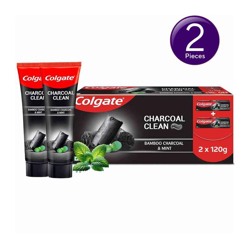 Colgate Charcoal Clean Black Gel Toothpaste Deep Clean with Bamboo Charcoal & Wintergreen Mint Combo 