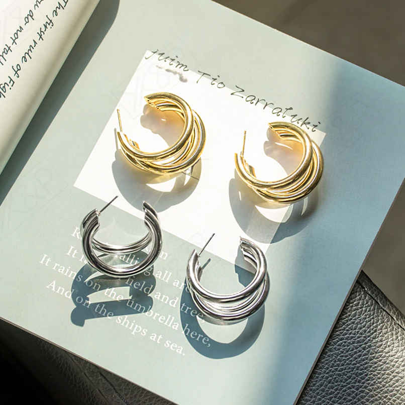 Yellow Chimes Hoop Earrings | Combo of 2 Pair | Twisted Layered Hoops