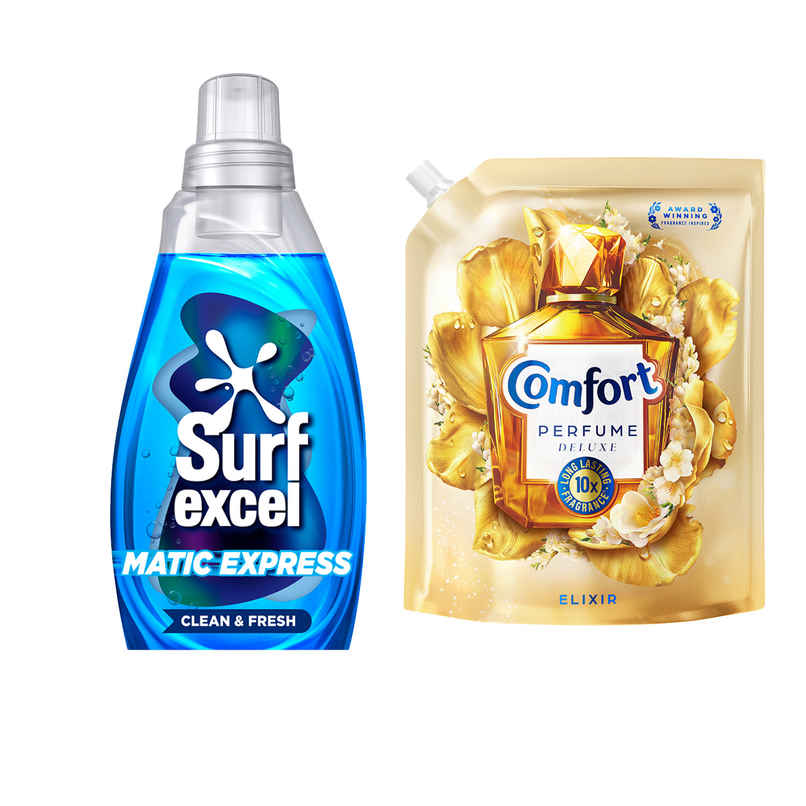 Surf Excel Matic Express Clean & Fresh (830ml) & Comfort Perfume Deluxe Elixir (1.8L) Combo Surf Excel Matic Express Clean & Fresh (830ml) & Comfort Perfume Deluxe Elixir (1.8L) Combo
