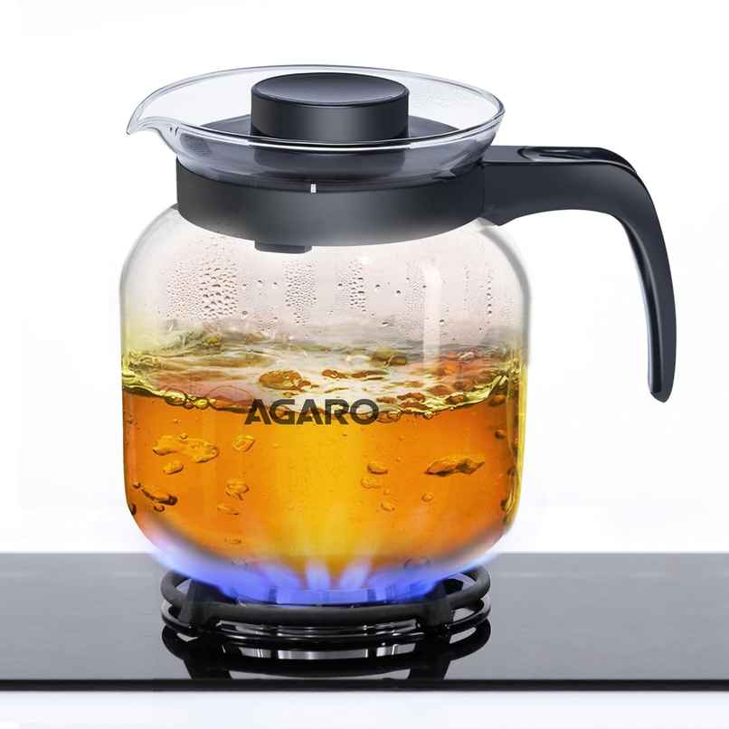 AGARO Elite Glass Kettle 1200ml,Borosilicate Glass, Microwave Safe, Low Flame Proof, Transparent