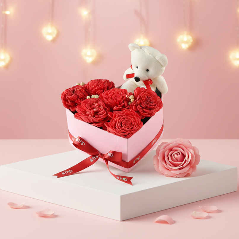 Flowers and Teddy Romance Gift Hamper Combo Set | FNP