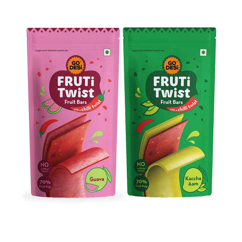 Go Desi Guava Fruti Twist Fruit Bar (70g) & Go Desi Kaccha Aam Fruti Twist Fruit Bar (70g) Combo