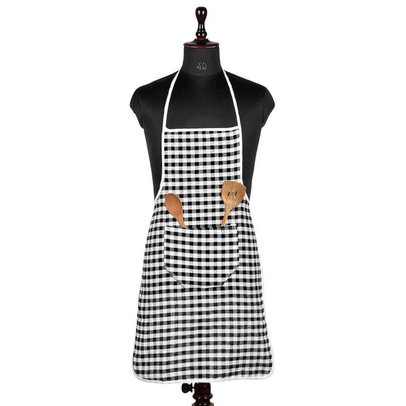 Kuber Industries Cotton Front Pocket Kitchen Check New Apron|Apron for Restaurent|Black