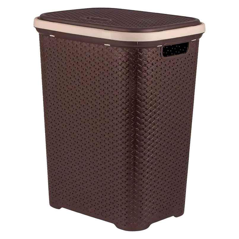 Kuber Industries Plastic Laundry Basket with Lid For Bathroom|ELEGANCE|Brown