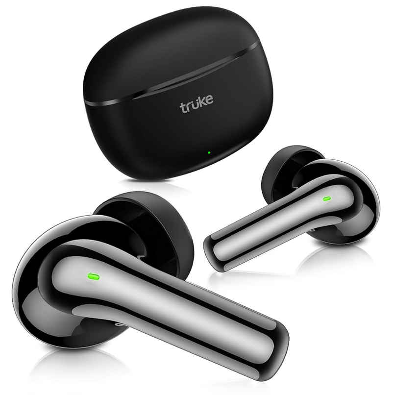 Truke Buds Q1+ with 80H Battery, 4Mic Adv.ENC, 12mm Drivers, Game Mode (45ms) (Black,True Wireless)