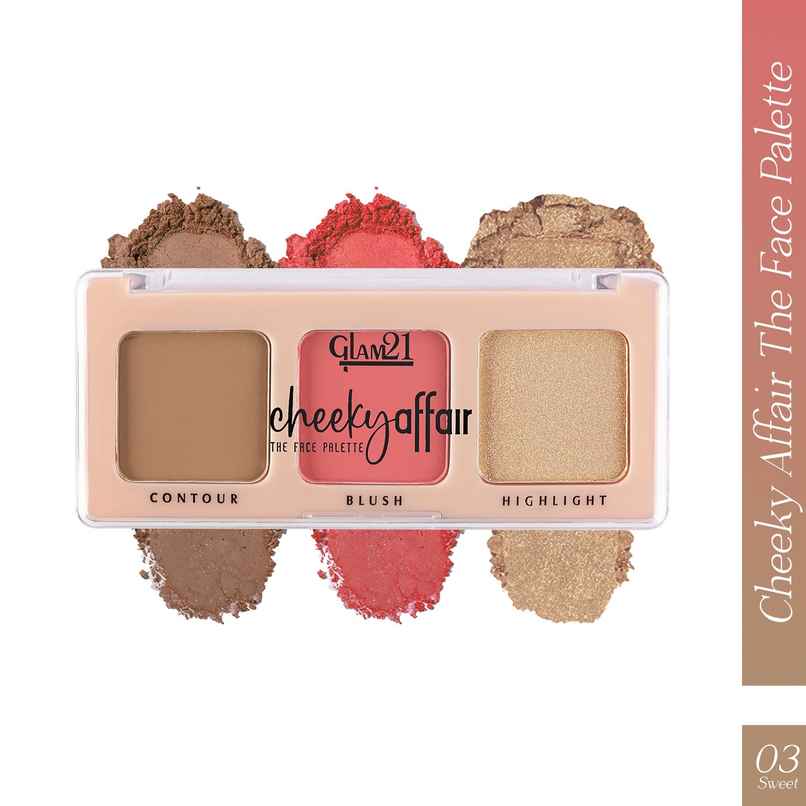 Glam21 Cheeky Affair the Face Palette | Palette 3 in 1 Contour, Blush & Highlight Palette-sweet