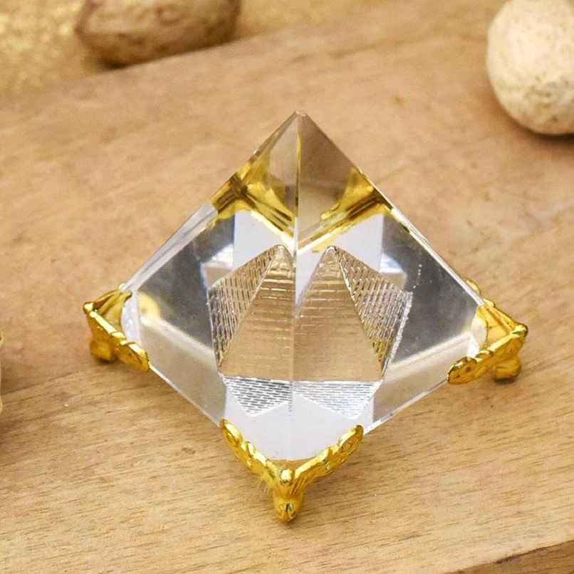 TIED RIBBONS Pyramid Prism FengShui Vastu Showpiece | Transparent & Gold - 2.5 in x 3 in